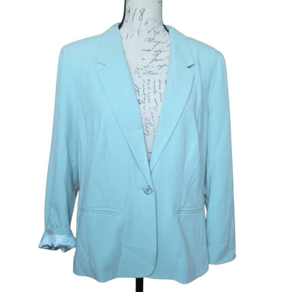 Kensie Women's Size Large Mint Green Rebekah Stretch Crepe Floral Lined Blazer